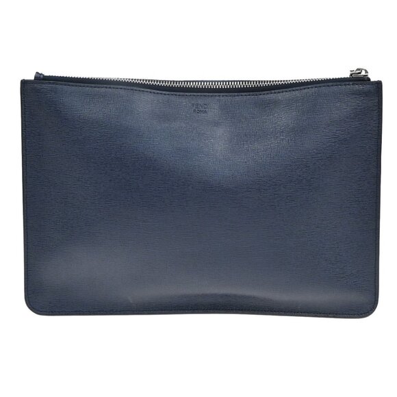 FENDI Logo Bugs Monster Clutch Hand Bag Leather Navy Blue SHW Italy 67KA952 - Picture 3 of 15